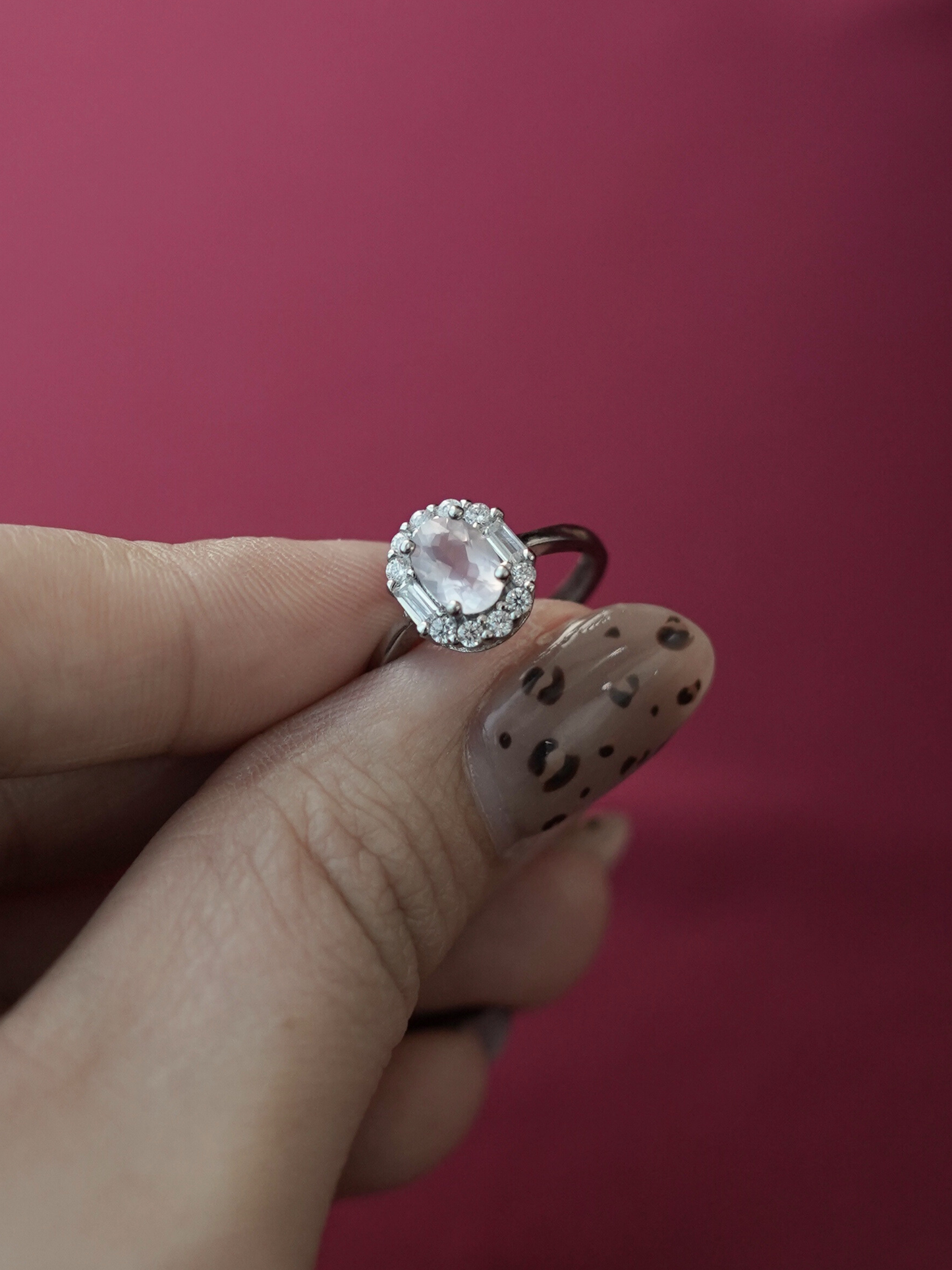 KRG005PK High Grade Light Rose Quartz Adjustable Silver S925 Ring