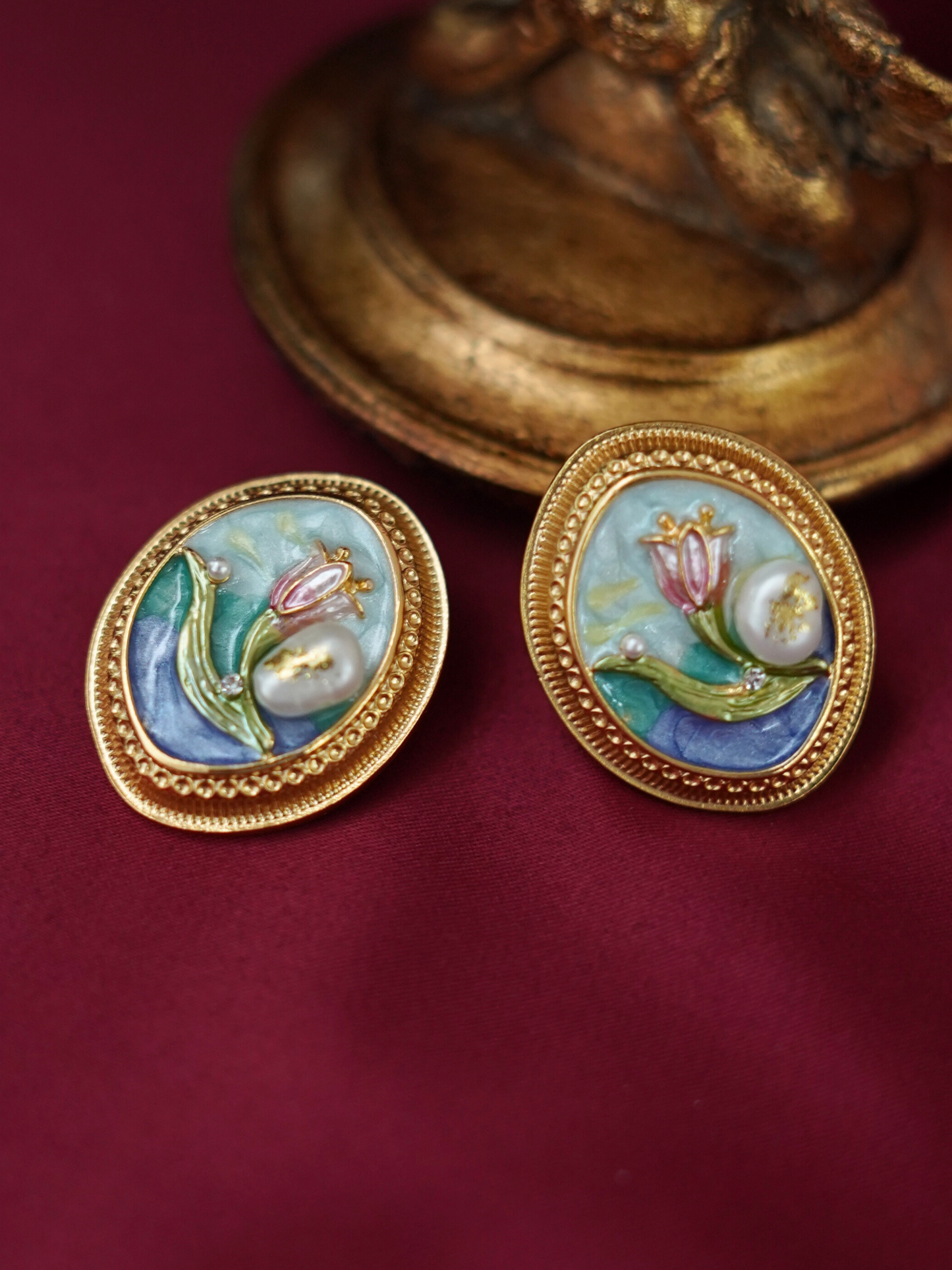 EA0019MX Earrings Dangle Abalone Shell Freshwater Pearl 18K Gold Pleated