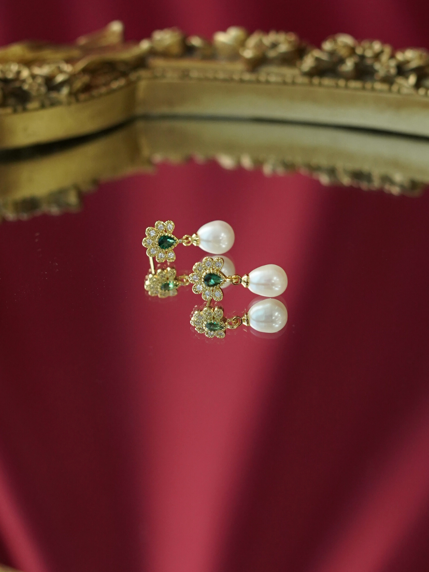 EA0046GR Earrings Abalone Shell Freshwater Pearl 18K Gold Pleated