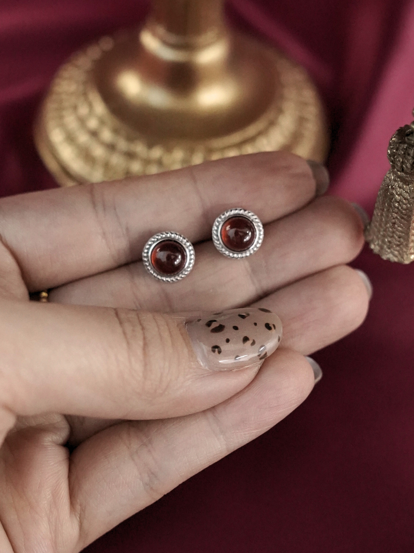 KEA001RD High Grade Garnet Crystal S925 Silver Earrings