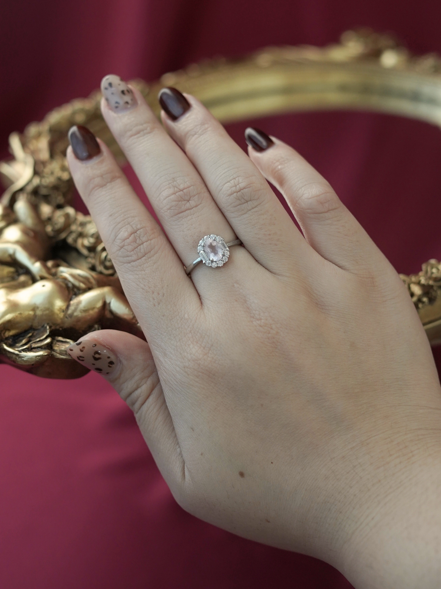 KRG005PK High Grade Light Rose Quartz Adjustable Silver S925 Ring
